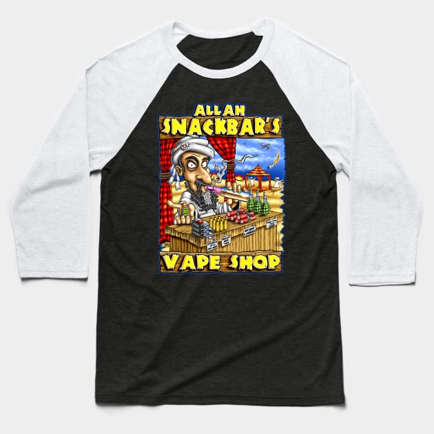 Allah Snackbar's Vape Shop Baseball T-Shirt by linkartworks